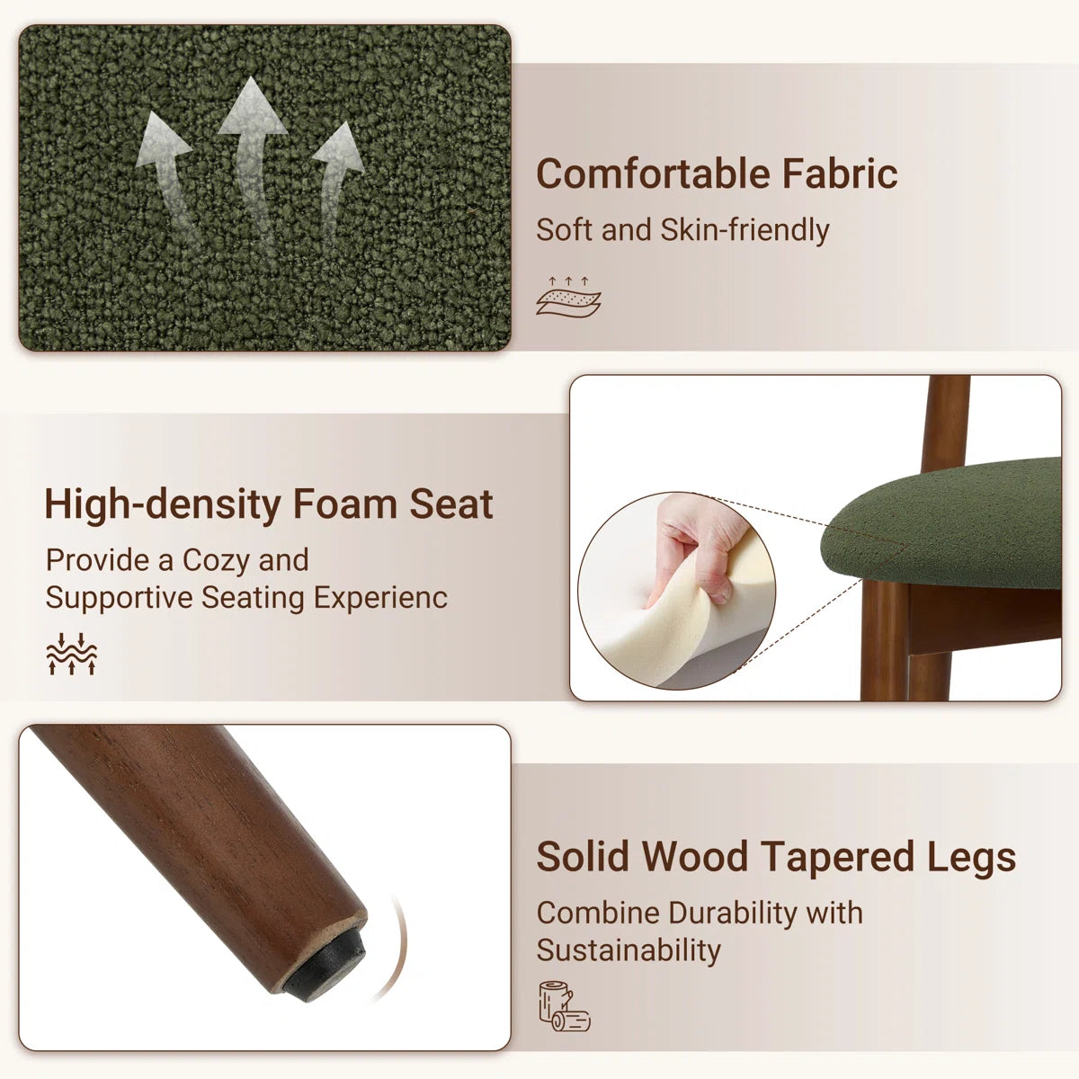 Maylon Upholstered Solid Wood Side Chair Dining Chairs (Set of 2)