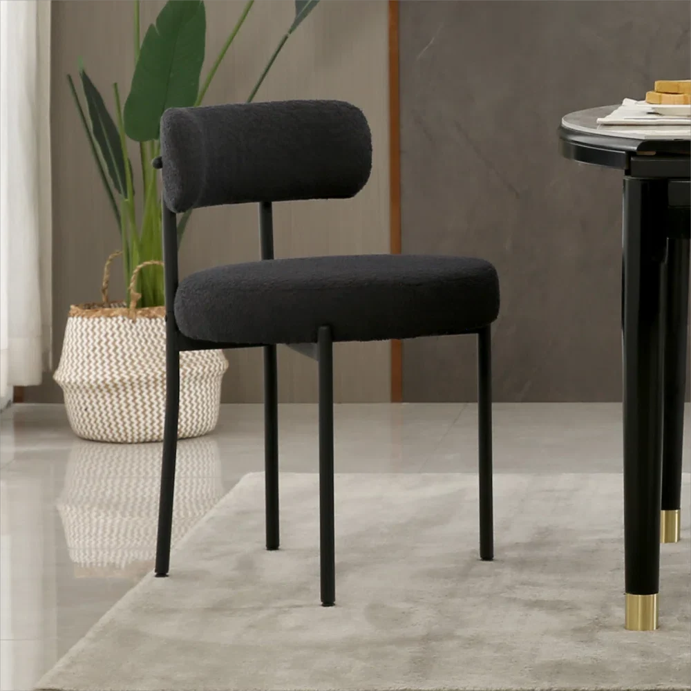 Modern Accent Chair, Upholstered Dining Chairs, Short Plush Fabric, Armless Dining Chair (Set of 2)