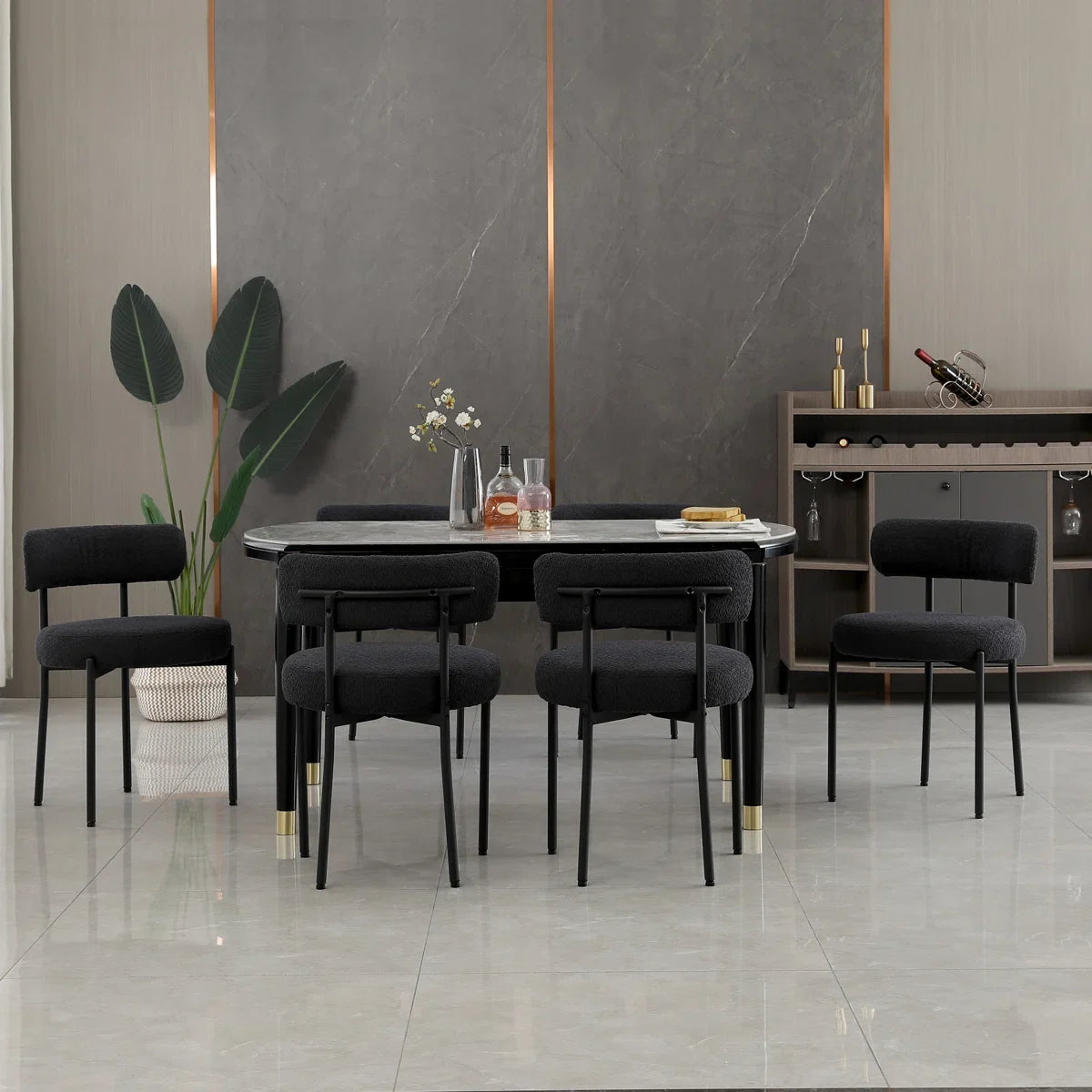 Modern Accent Chair, Upholstered Dining Chairs, Short Plush Fabric, Armless Dining Chair (Set of 2)